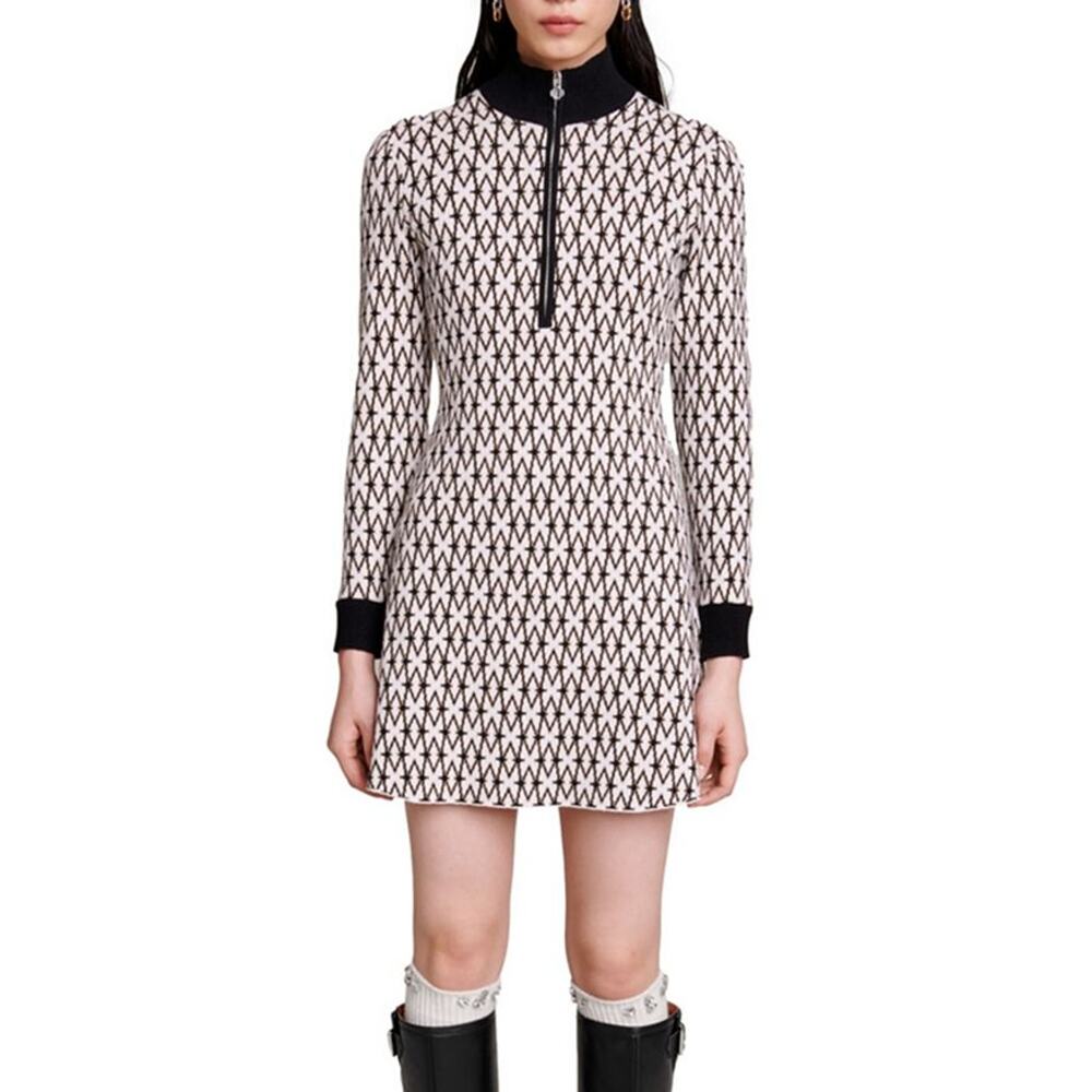 Maje Royal Multicolor Zip Up Sweater Dress Size 34